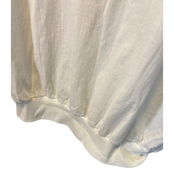 Vintage 90s Tiger White Lace Trim V Neck Top Sz L Banded Hem Sleeve Cuffs - Picture 3 of 8